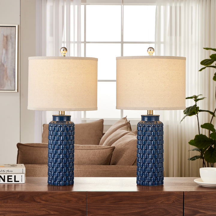 Sculpt 120.5" Modern Farmhouse Ceramic Table Lamp With 3-Way Dimming Rotary Switch For Bedroom Living Room (Set of 2) #T287