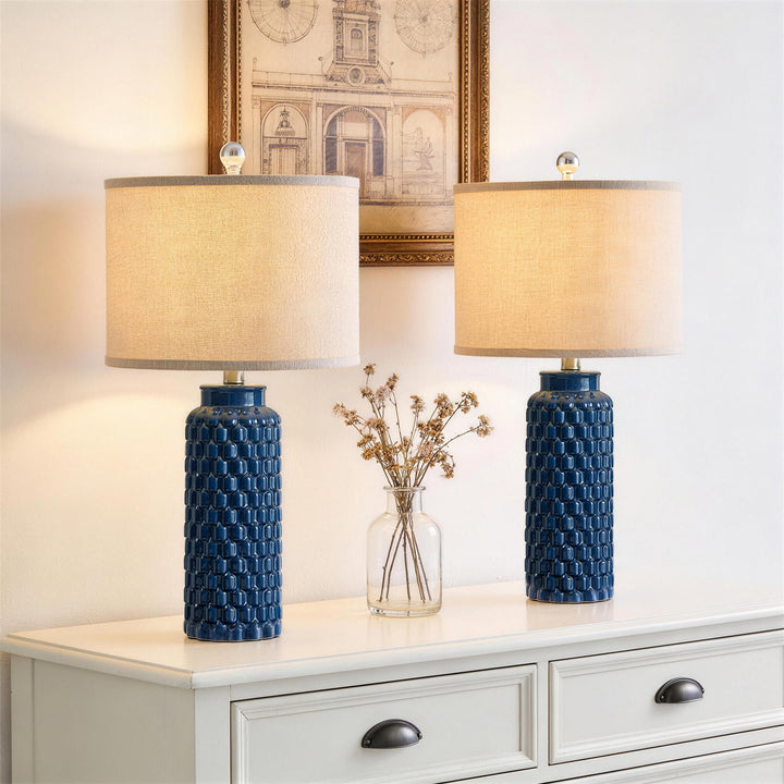 Sculpt 120.5" Modern Farmhouse Ceramic Table Lamp With 3-Way Dimming Rotary Switch For Bedroom Living Room (Set of 2) #T287