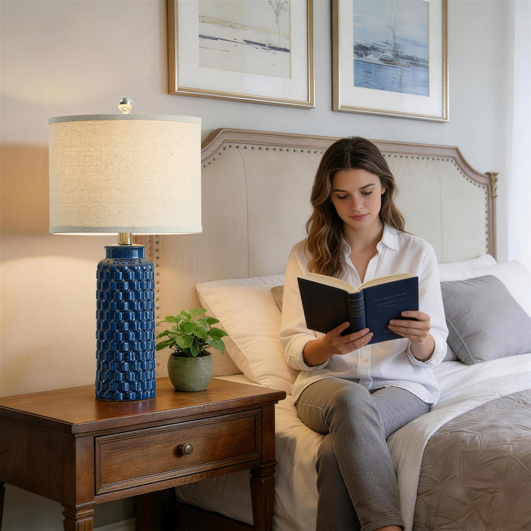 Sculpt 120.5" Modern Farmhouse Ceramic Table Lamp With 3-Way Dimming Rotary Switch For Bedroom Living Room (Set of 2) #T287