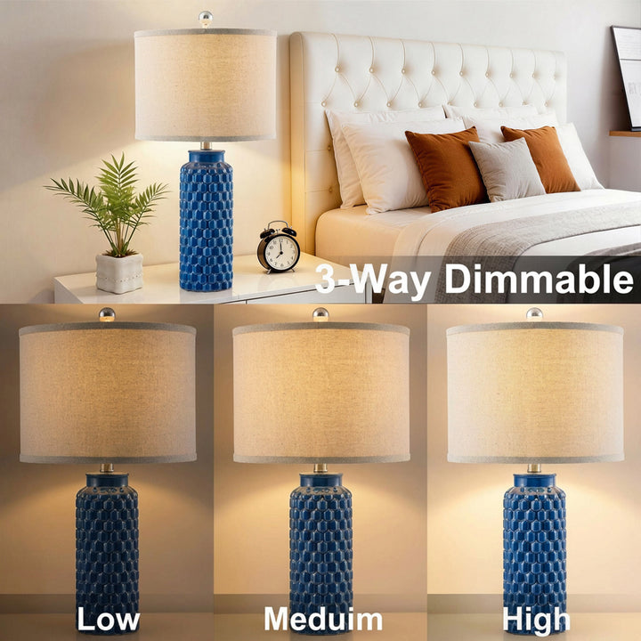 Sculpt 120.5" Modern Farmhouse Ceramic Table Lamp With 3-Way Dimming Rotary Switch For Bedroom Living Room (Set of 2) #T287