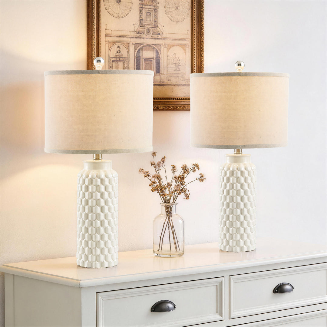 Sculpt 120.5" Modern Farmhouse Ceramic Table Lamp With 3-Way Dimming Rotary Switch For Bedroom Living Room (Set of 2) #T287