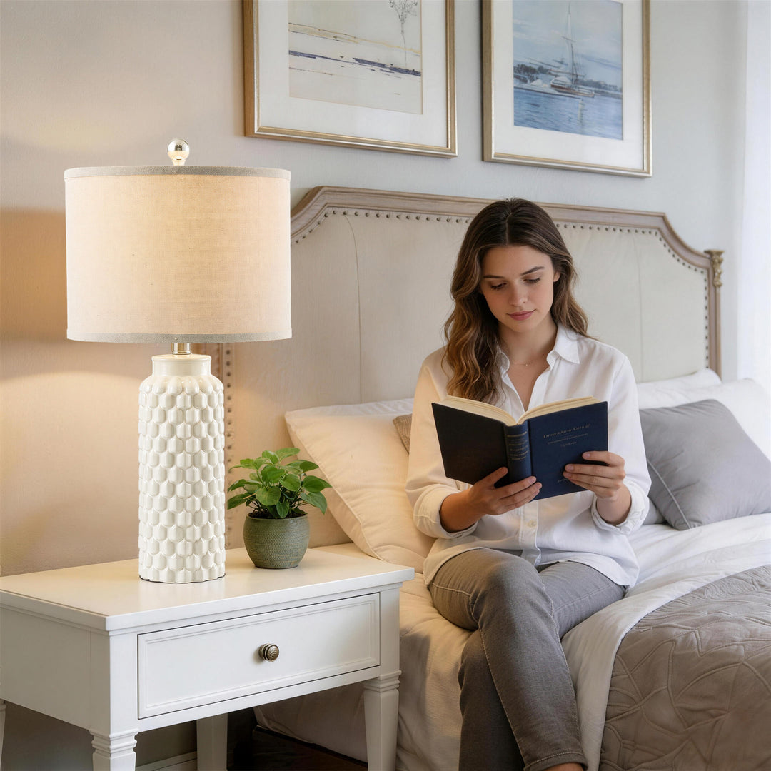 Sculpt 120.5" Modern Farmhouse Ceramic Table Lamp With 3-Way Dimming Rotary Switch For Bedroom Living Room (Set of 2) #T287