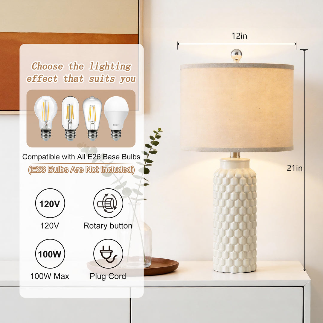 Sculpt 120.5" Modern Farmhouse Ceramic Table Lamp With 3-Way Dimming Rotary Switch For Bedroom Living Room (Set of 2) #T287