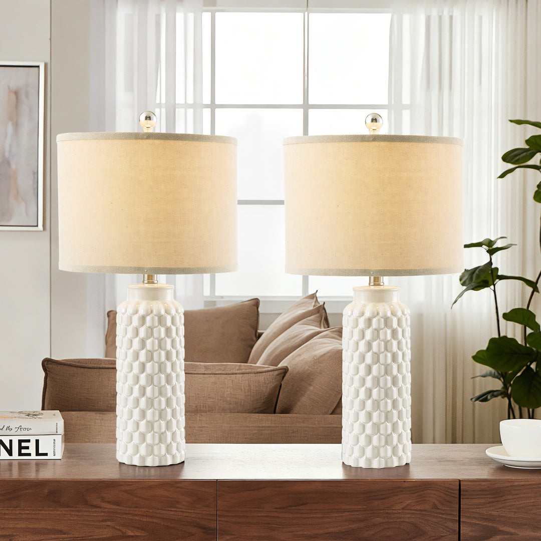 Sculpt 120.5" Modern Farmhouse Ceramic Table Lamp With 3-Way Dimming Rotary Switch For Bedroom Living Room (Set of 2) #T287