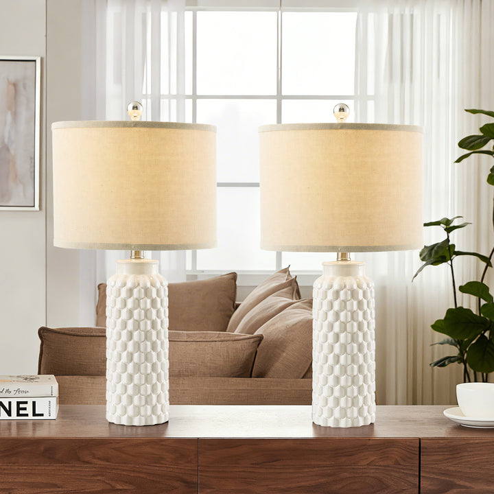 Sculpt 120.5" Modern Farmhouse Ceramic Table Lamp With 3-Way Dimming Rotary Switch For Bedroom Living Room (Set of 2) #T287