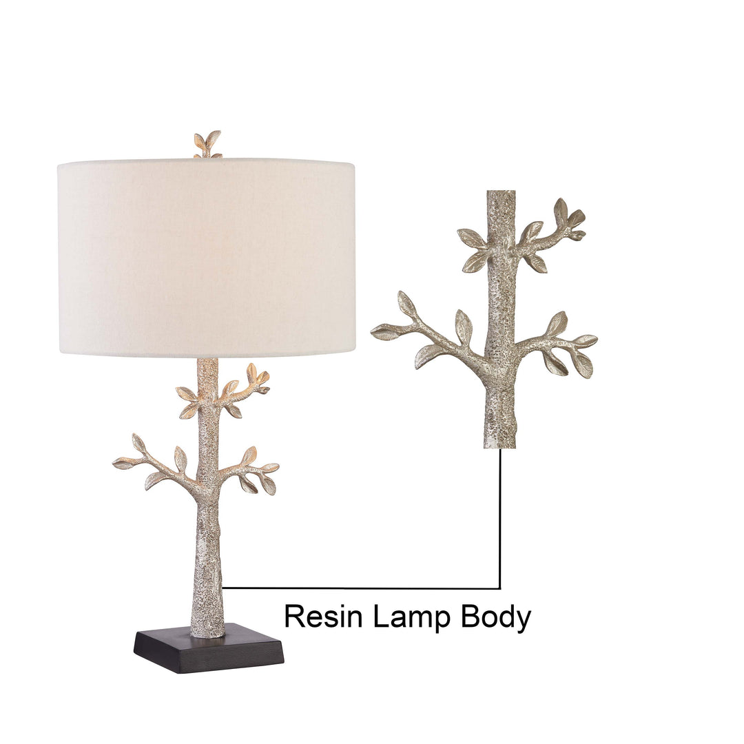 26.5 in. Antique Gold Modern Natural Metal Resin For Bedroom/Living Room Bedside Desk Nightstand accent tree Table Lamp With Linen Drum Shade (Set of 2)