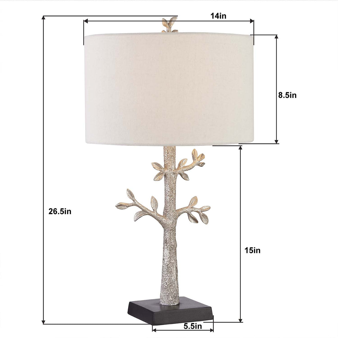26.5 in. Antique Gold Modern Natural Metal Resin For Bedroom/Living Room Bedside Desk Nightstand accent tree Table Lamp With Linen Drum Shade (Set of 2)