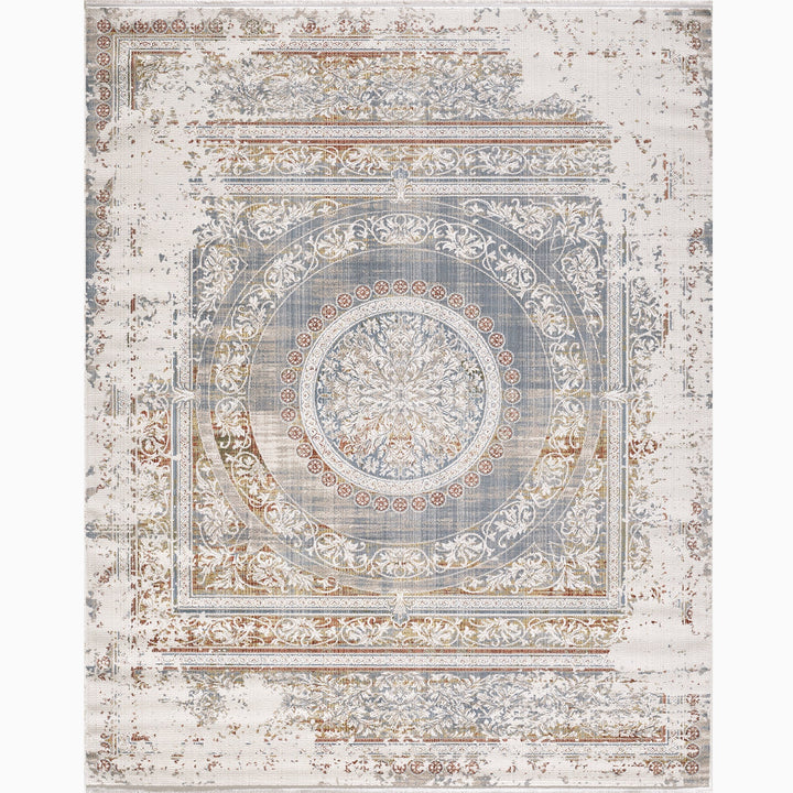 4modernhome BOHO Vintage Circular Flower Medal Boho Turkish Rug with Fringe Navy blue/Cream/Brown #TB11