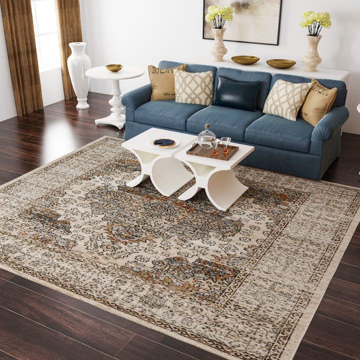 4modernhome Louane Performance Turkish Brown/Cream Area Rug #TM1