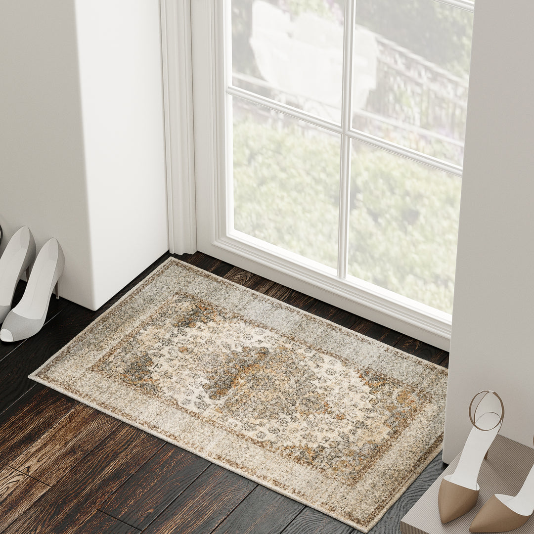 4modernhome Louane Performance Turkish Brown/Cream Area Rug #TM1