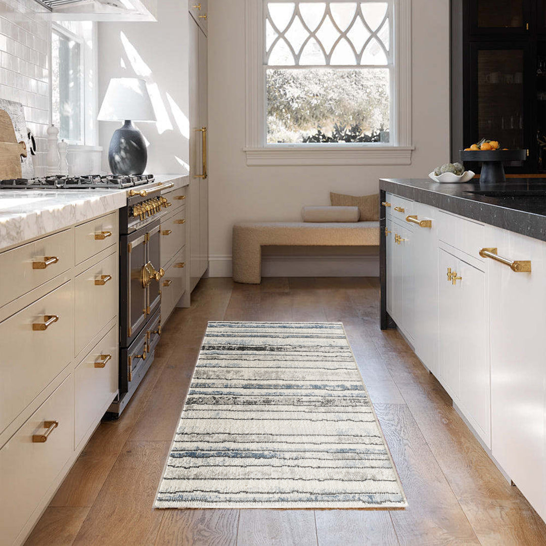 4modernhome Striped Area Rug In Brown/Cream/Gray For Living Room, Hallway, Entryway Rug #TM9