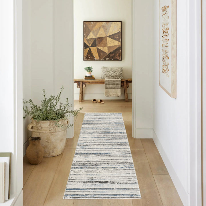 4modernhome Striped Area Rug In Brown/Cream/Gray For Living Room, Hallway, Entryway Rug #TM9