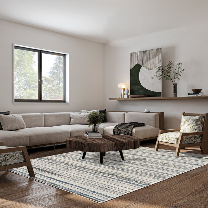 4modernhome Striped Area Rug In Brown/Cream/Gray For Living Room, Hallway, Entryway Rug #TM9