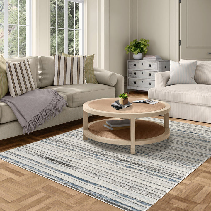 4modernhome Striped Area Rug In Brown/Cream/Gray For Living Room, Hallway, Entryway Rug #TM9