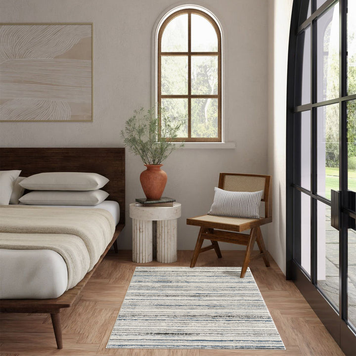 4modernhome Striped Area Rug In Brown/Cream/Gray For Living Room, Hallway, Entryway Rug #TM9