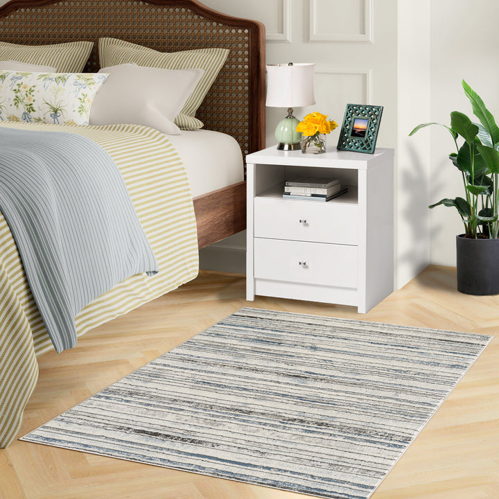 4modernhome Striped Area Rug In Brown/Cream/Gray For Living Room, Hallway, Entryway Rug #TM9