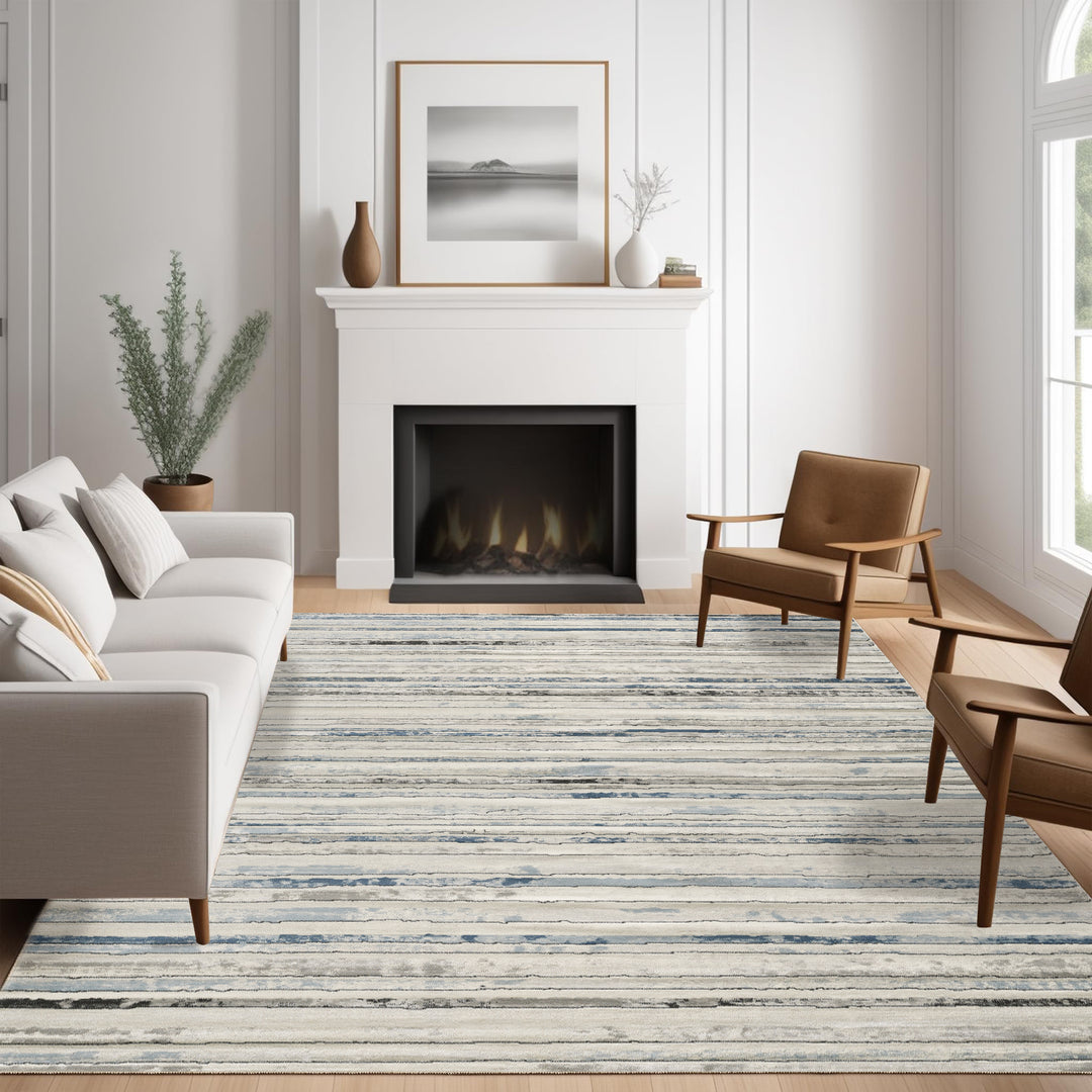 4modernhome Striped Area Rug In Brown/Cream/Gray For Living Room, Hallway, Entryway Rug #TM9