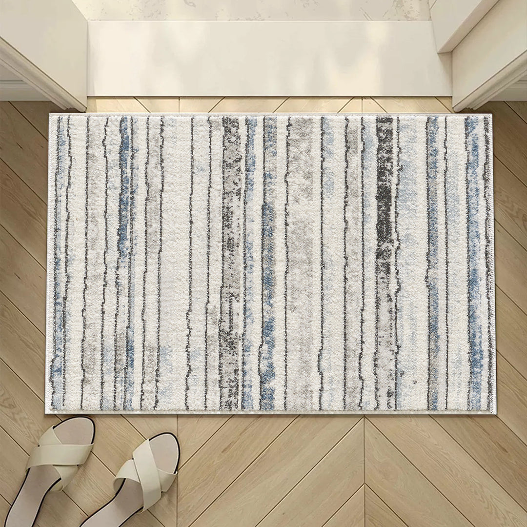 4modernhome Striped Area Rug In Brown/Cream/Gray For Living Room, Hallway, Entryway Rug #TM9