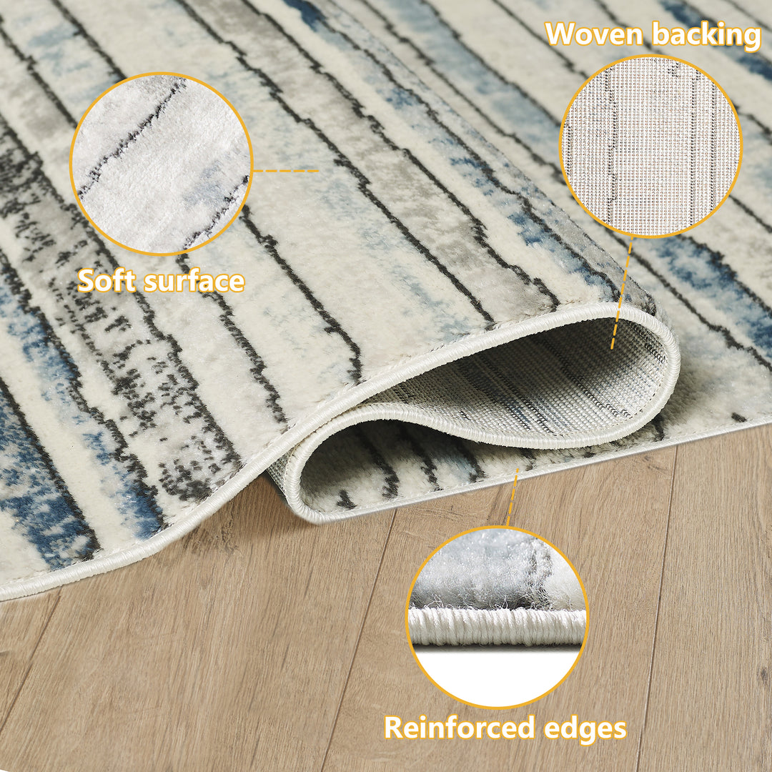 4modernhome Striped Area Rug In Brown/Cream/Gray For Living Room, Hallway, Entryway Rug #TM9