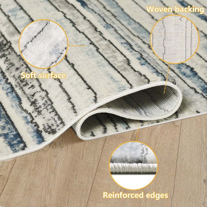 4modernhome Striped Area Rug In Brown/Cream/Gray For Living Room, Hallway, Entryway Rug #TM9