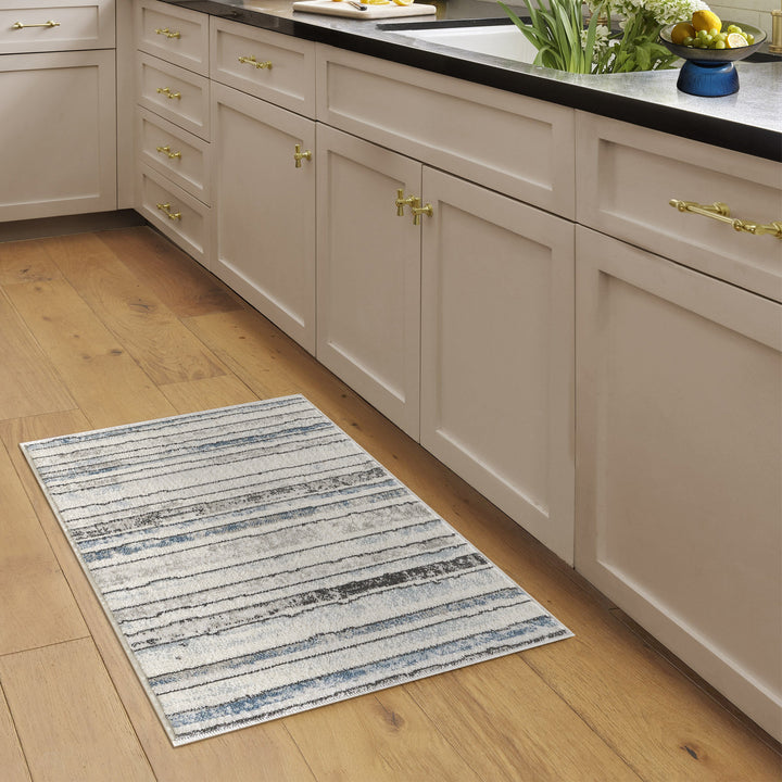 4modernhome Striped Area Rug In Brown/Cream/Gray For Living Room, Hallway, Entryway Rug #TM9