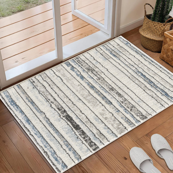 4modernhome Striped Area Rug In Brown/Cream/Gray For Living Room, Hallway, Entryway Rug #TM9