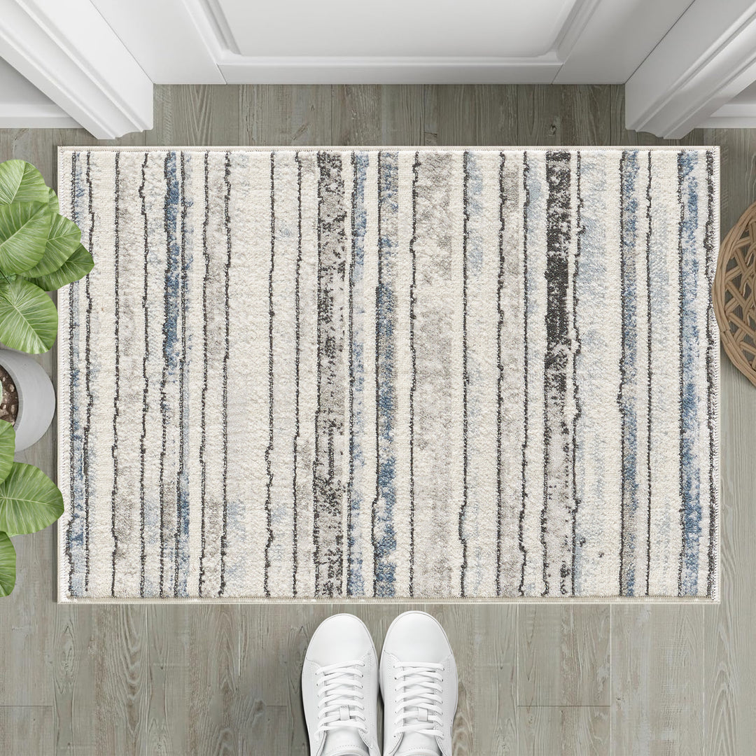 4modernhome Striped Area Rug In Brown/Cream/Gray For Living Room, Hallway, Entryway Rug #TM9