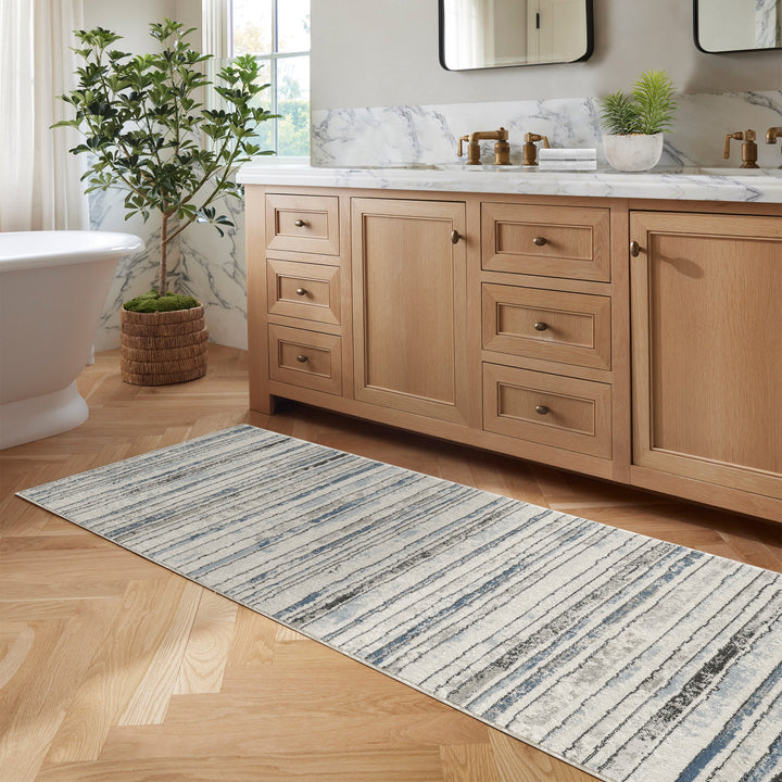4modernhome Striped Area Rug In Brown/Cream/Gray For Living Room, Hallway, Entryway Rug #TM9