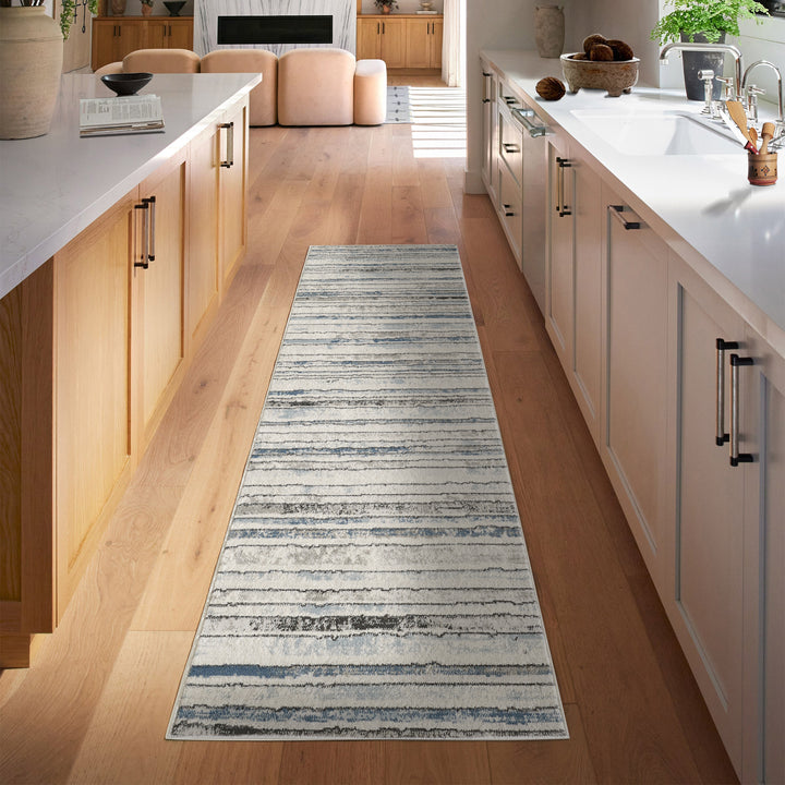 4modernhome Striped Area Rug In Brown/Cream/Gray For Living Room, Hallway, Entryway Rug #TM9