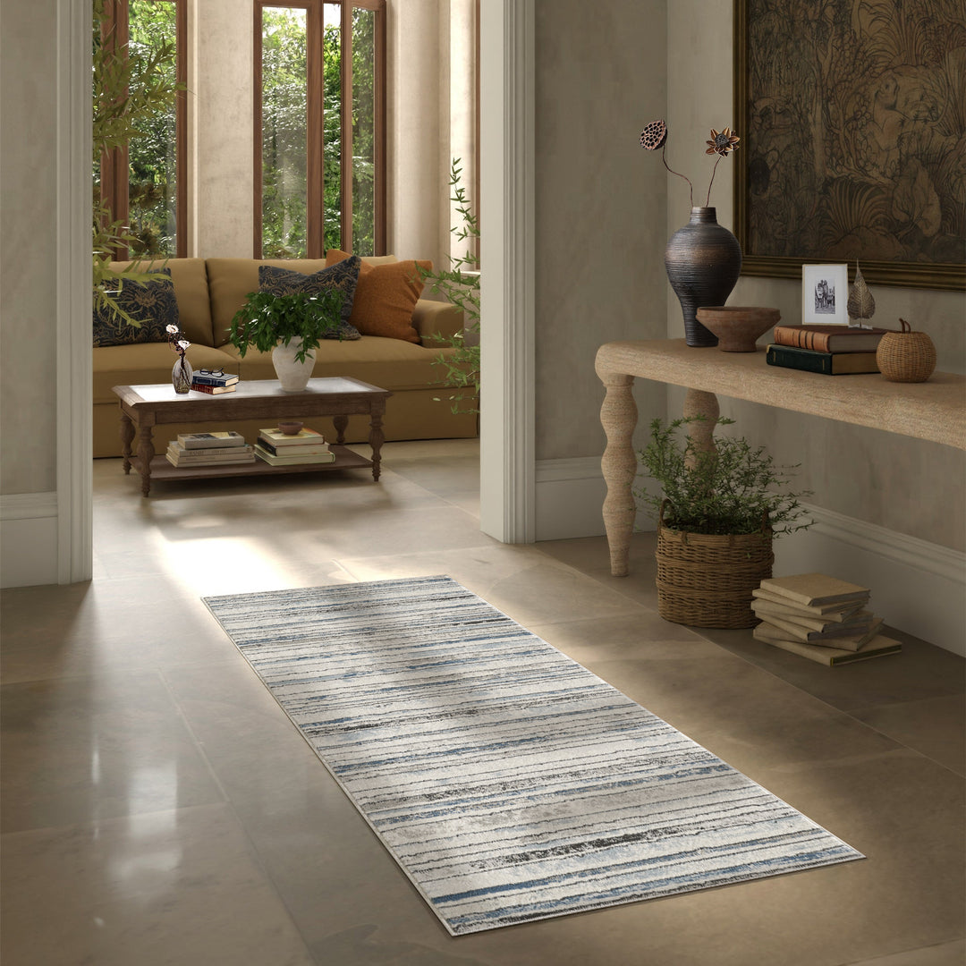 4modernhome Striped Area Rug In Brown/Cream/Gray For Living Room, Hallway, Entryway Rug #TM9