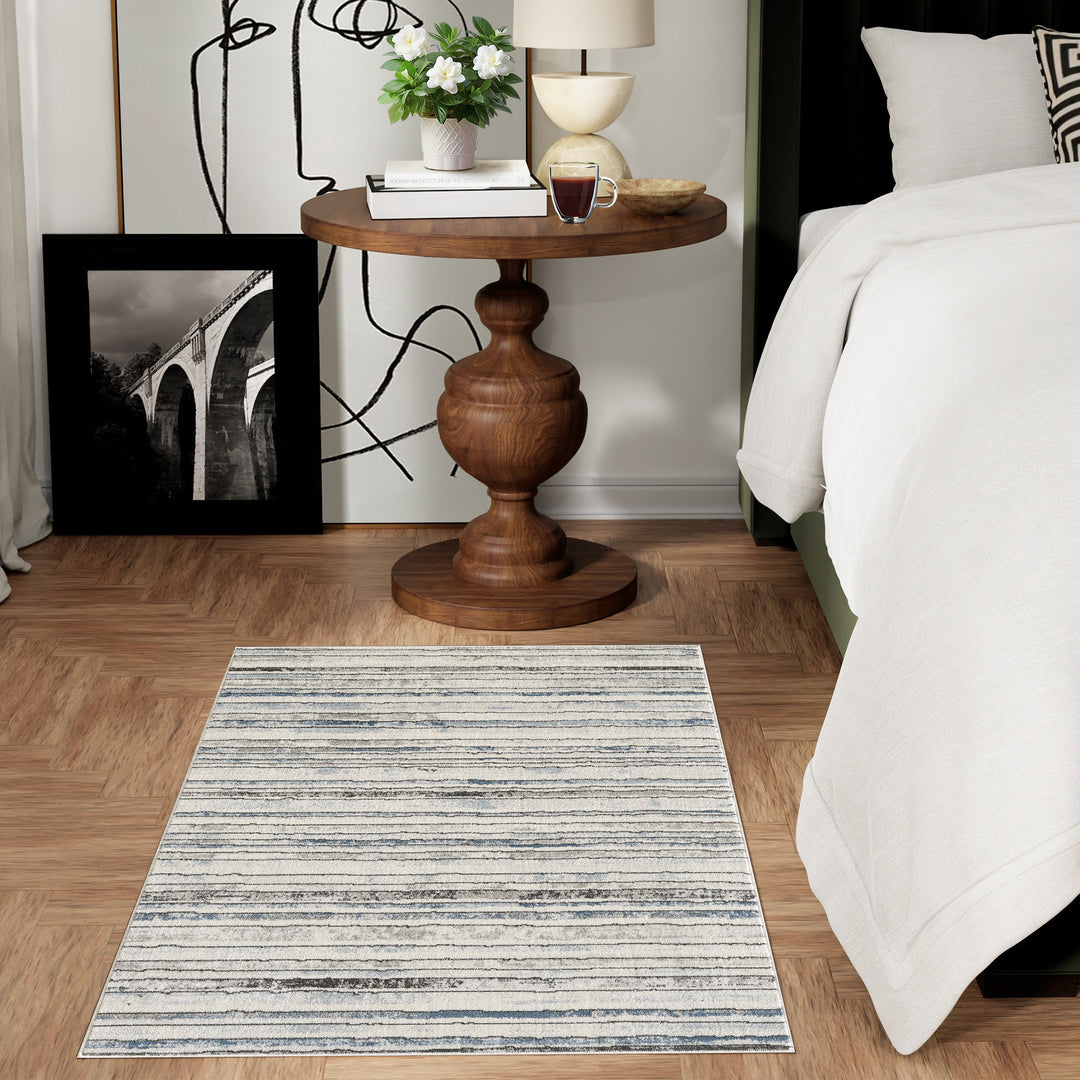 4modernhome Striped Area Rug In Brown/Cream/Gray For Living Room, Hallway, Entryway Rug #TM9