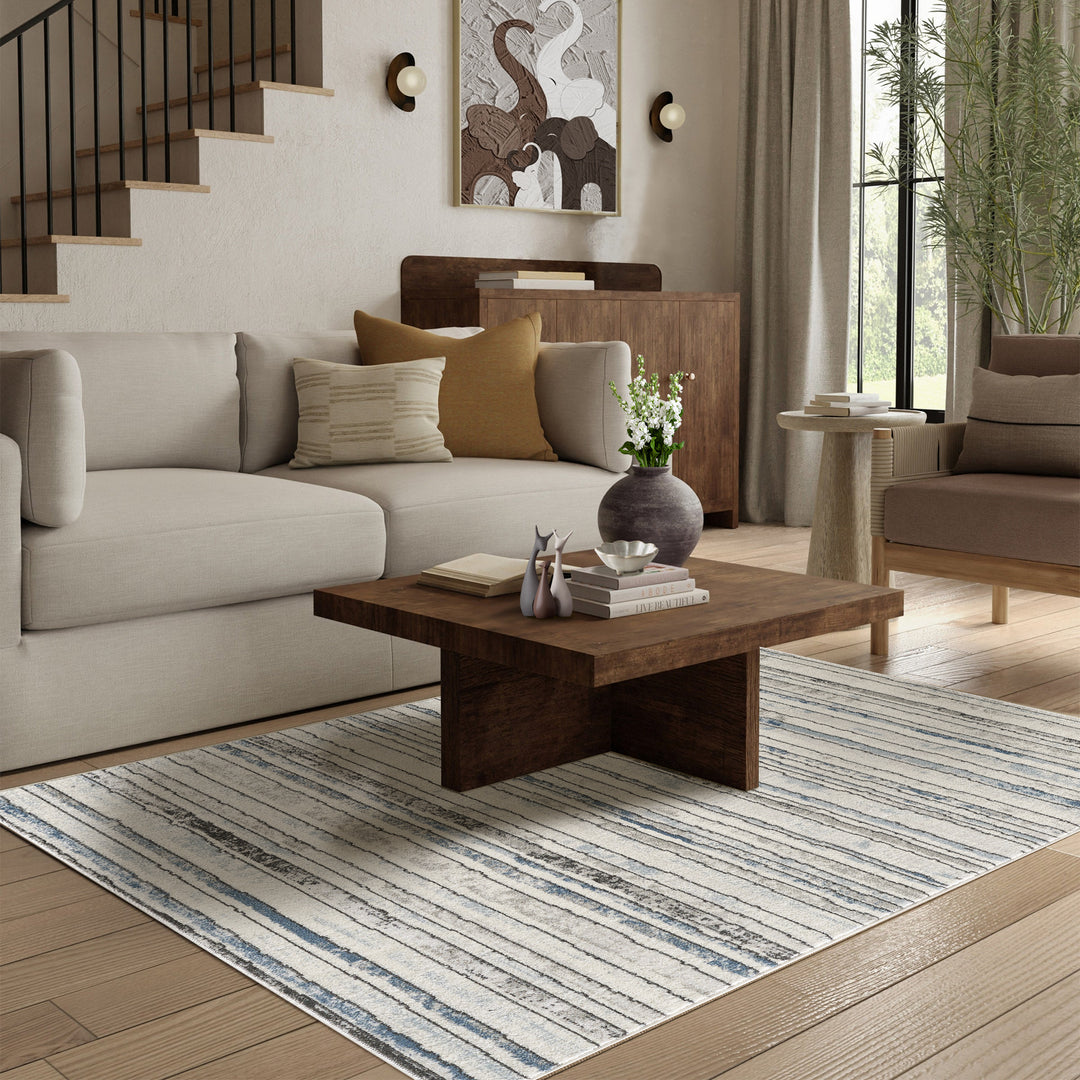 4modernhome Striped Area Rug In Brown/Cream/Gray For Living Room, Hallway, Entryway Rug #TM9