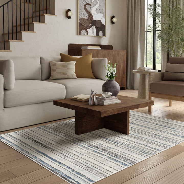 4modernhome Striped Area Rug In Brown/Cream/Gray For Living Room, Hallway, Entryway Rug #TM9