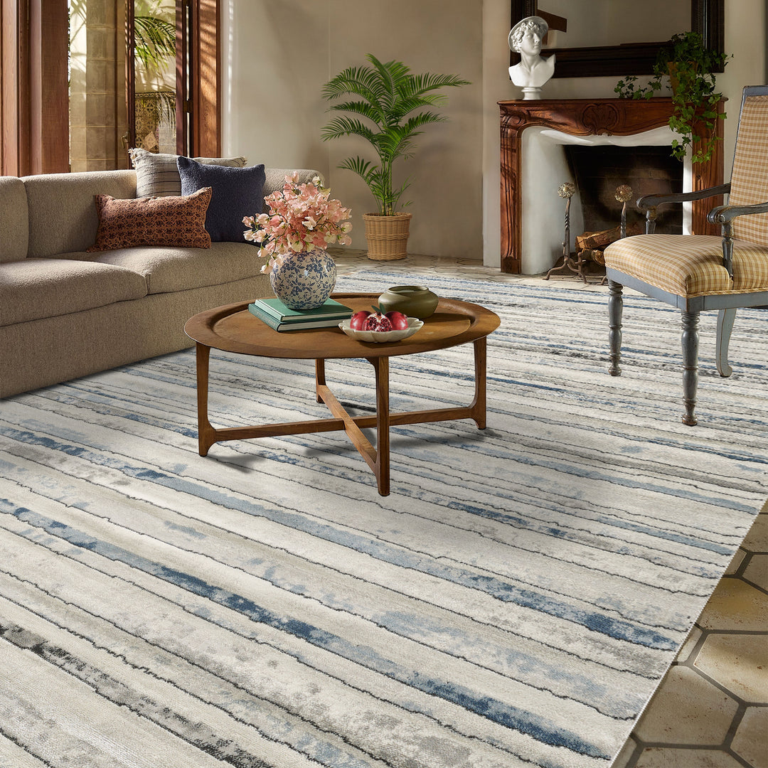 4modernhome Striped Area Rug In Brown/Cream/Gray For Living Room, Hallway, Entryway Rug #TM9