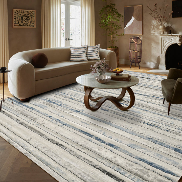 4modernhome Striped Area Rug In Brown/Cream/Gray For Living Room, Hallway, Entryway Rug #TM9