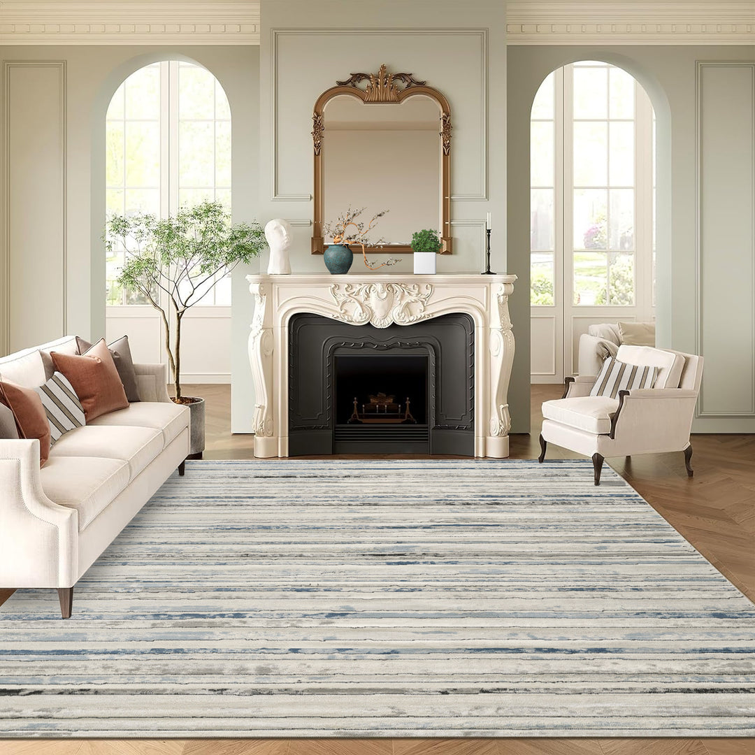4modernhome Striped Area Rug In Brown/Cream/Gray For Living Room, Hallway, Entryway Rug #TM9