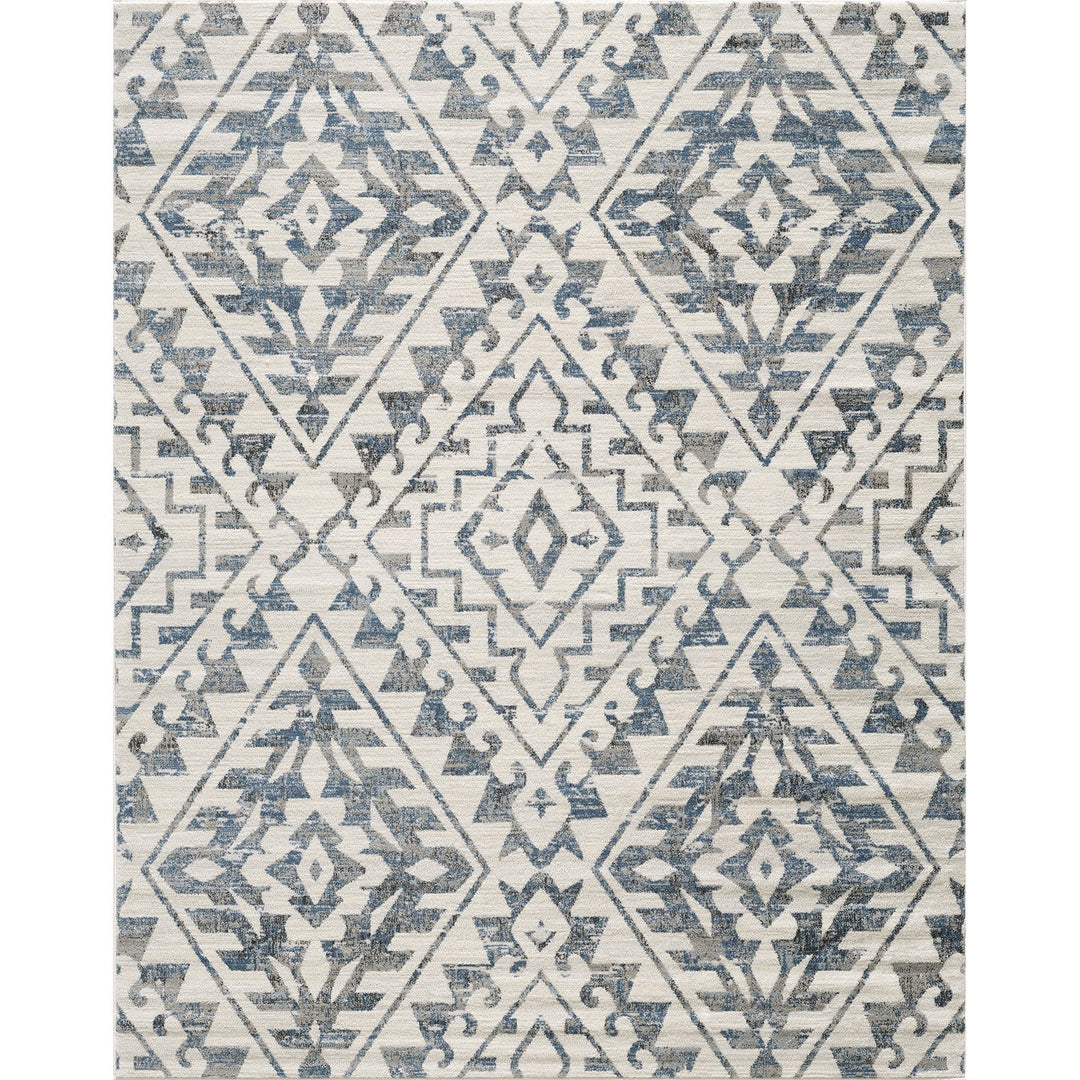 4modernhome Rectangle Kirshner Performance Blue/Cream Area Rug #TM3