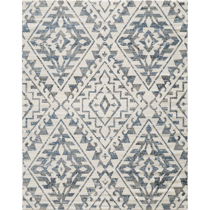 4modernhome Rectangle Kirshner Performance Blue/Cream Area Rug #TM3