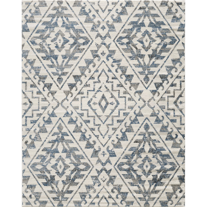 Rectangle Kirshner Performance Blue/Cream Area Rug #TM301