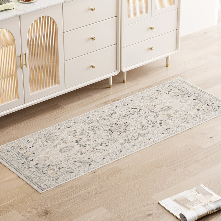 Rectangle Izona Performance Blue/Beige/Cream Area Rug #TM503