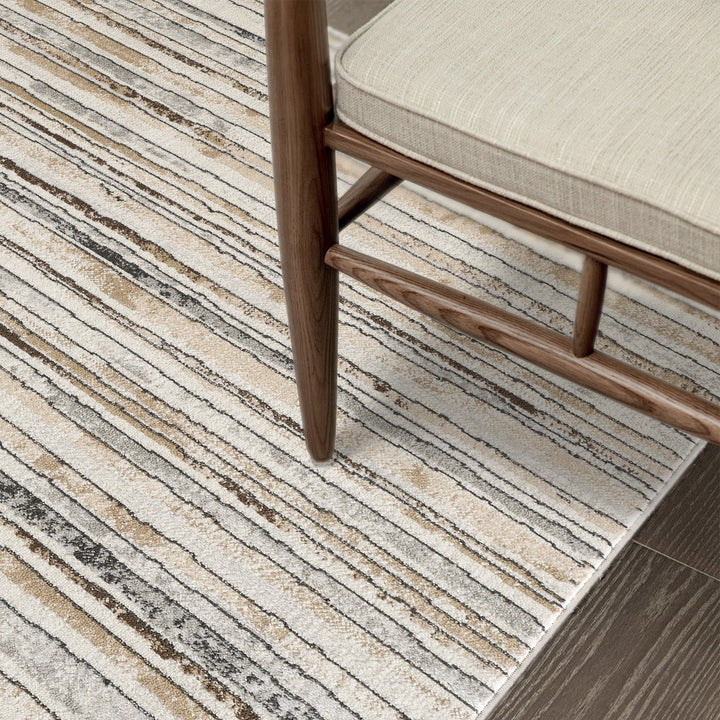 4modernhome Striped Area Rug In Brown/Cream/Gray For Living Room, Hallway, Entryway Rug #TM9
