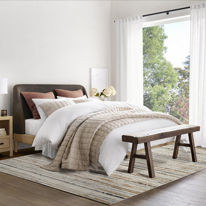 4modernhome Striped Area Rug In Brown/Cream/Gray For Living Room, Hallway, Entryway Rug #TM9
