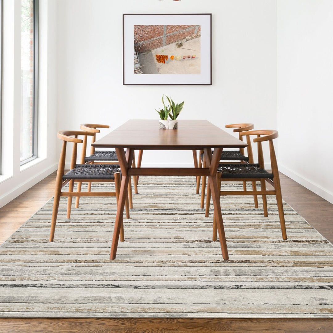 4modernhome Striped Area Rug In Brown/Cream/Gray For Living Room, Hallway, Entryway Rug #TM9