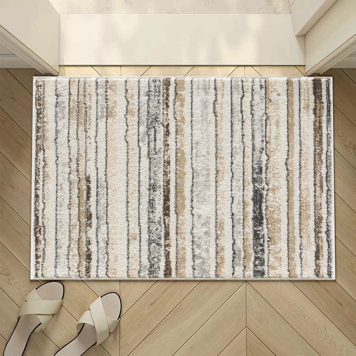 4modernhome Striped Area Rug In Brown/Cream/Gray For Living Room, Hallway, Entryway Rug #TM9