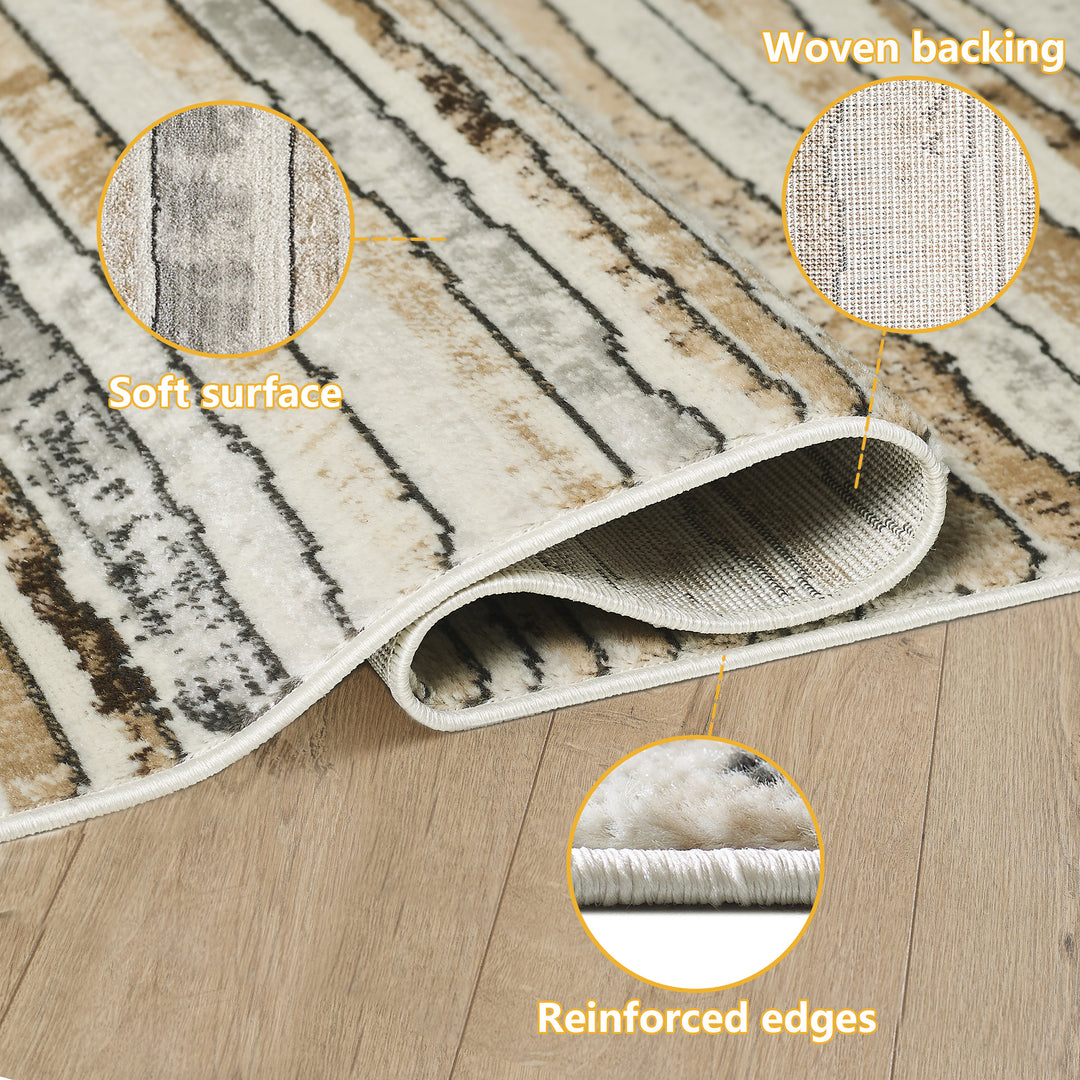 4modernhome Striped Area Rug In Brown/Cream/Gray For Living Room, Hallway, Entryway Rug #TM9