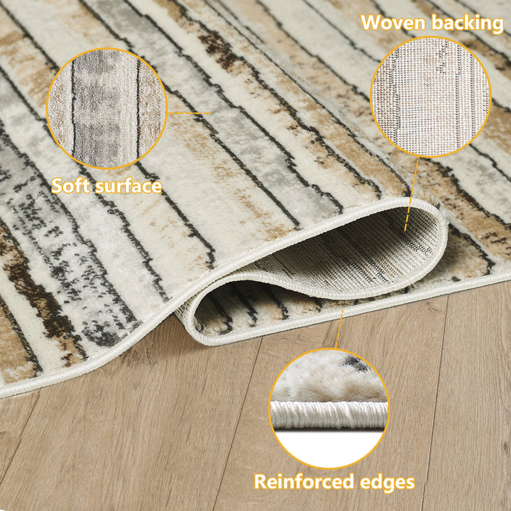 4modernhome Striped Area Rug In Brown/Cream/Gray For Living Room, Hallway, Entryway Rug #TM9