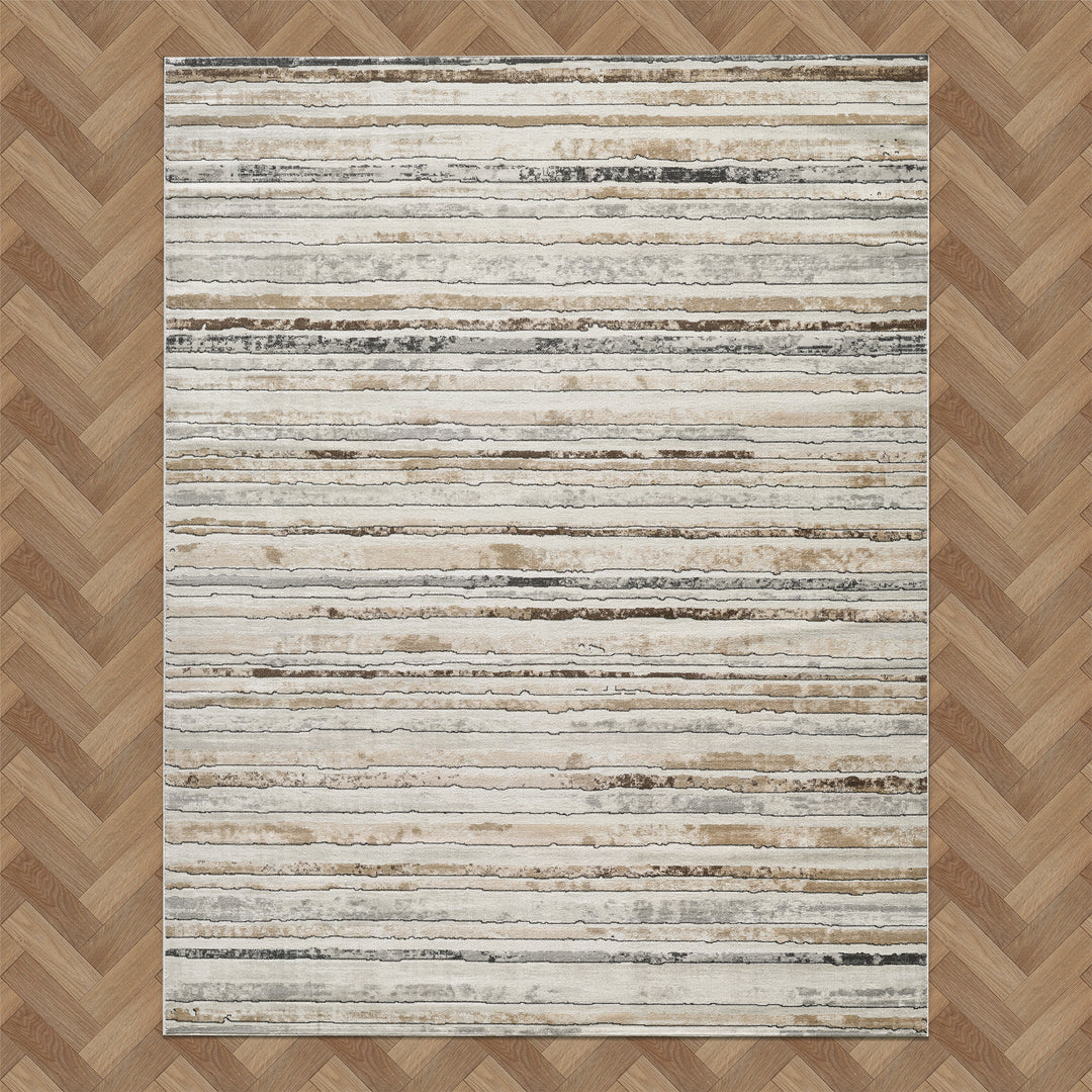 4modernhome Striped Area Rug In Brown/Cream/Gray For Living Room, Hallway, Entryway Rug #TM9