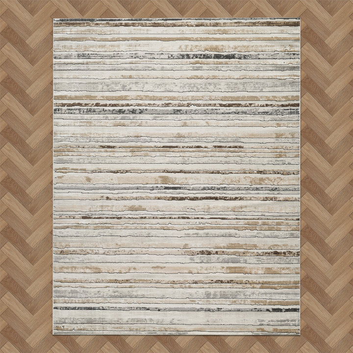 4modernhome Striped Area Rug In Brown/Cream/Gray For Living Room, Hallway, Entryway Rug #TM9