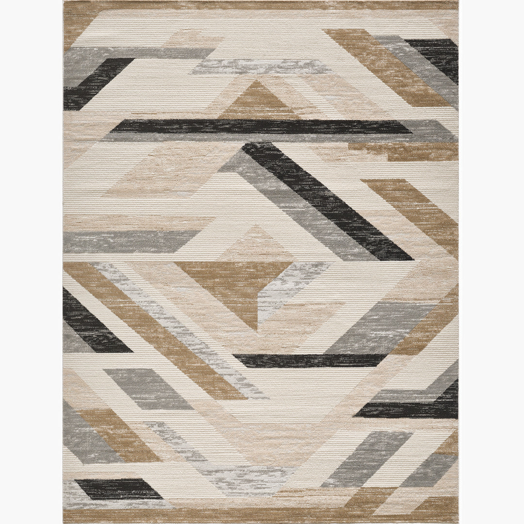 4modernhome Geometric Machine Woven Polypropylene Area Rug in Black/Beige/Gray #TM80