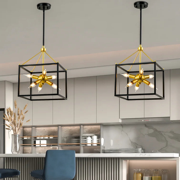 MAXAX 6 - Light Lantern&Sputnik Square / Rectangle&Sphere Chandelier With Wrought Iron Accents#MX2067